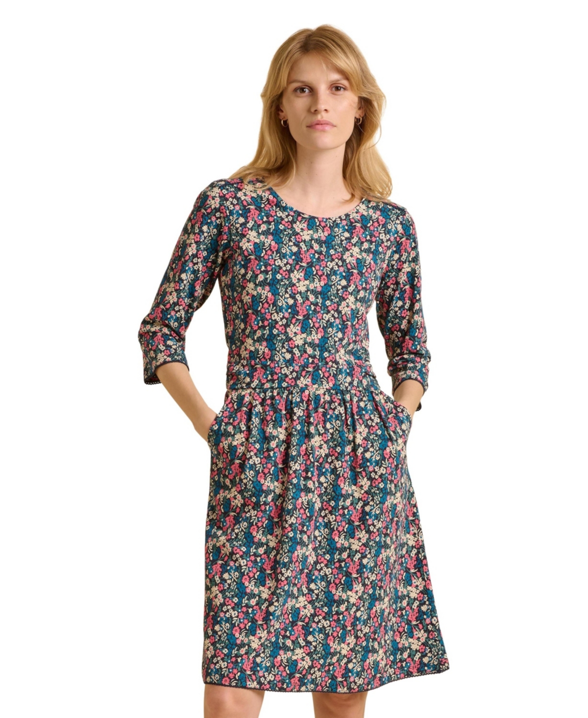 Brakeburn Women's Freya 3/4 Sleeve Round Neck Dress