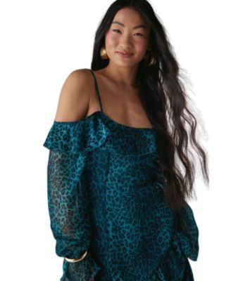 Women's Ruffle Cold Shoulder Midi Dress