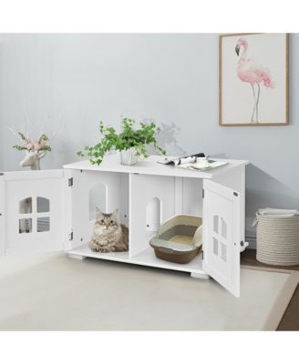 Large Wooden Cat Litter Box Enclosure Hidden Cat Washroom w/ Divider