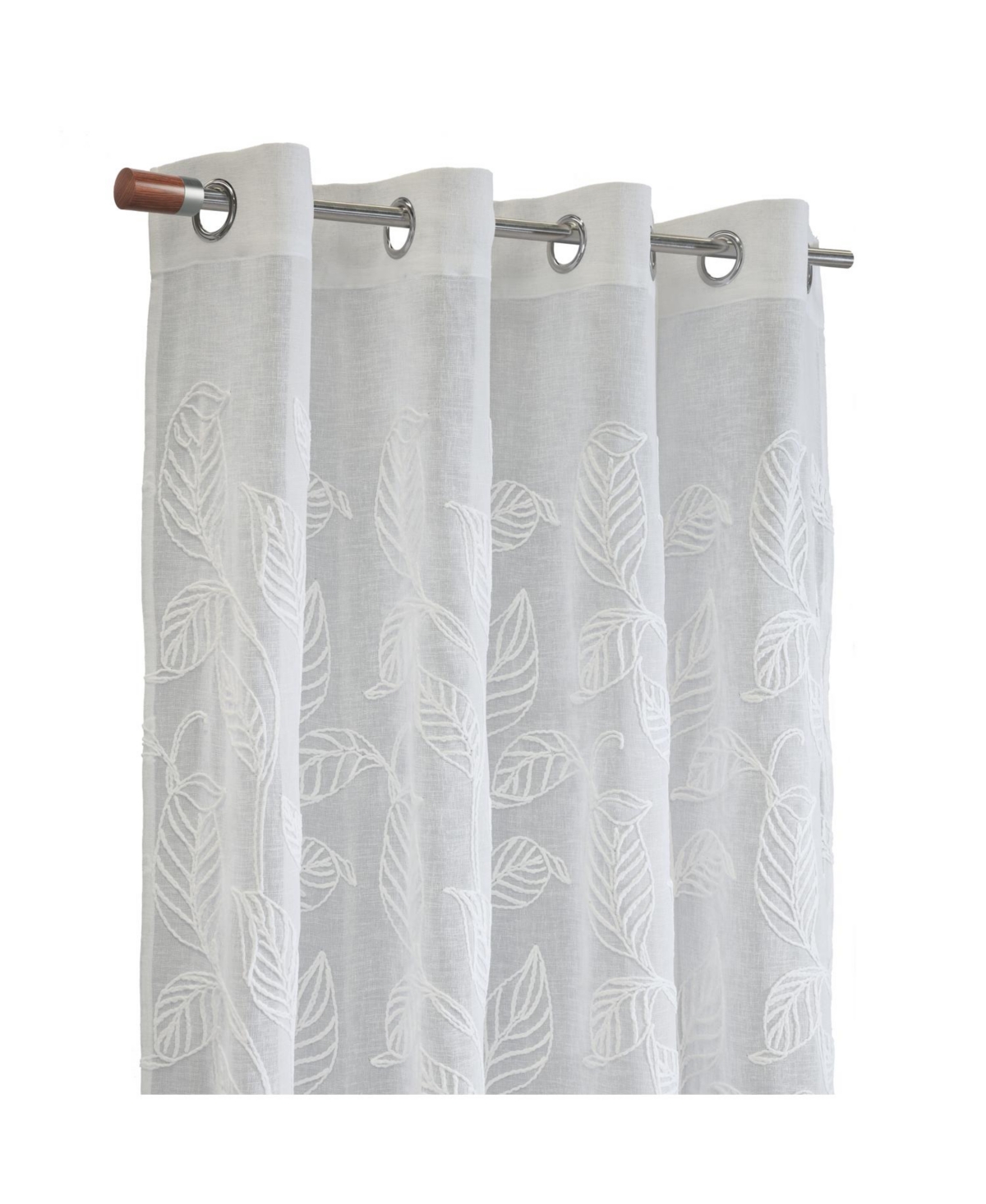 Habitat 100% Polyester Lausanne Sheer Chenille Leaf Delightful Texture Grommet Curtain Panel 52" x 84" Off White