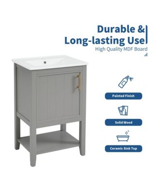 20" Bathroom Vanity with Sink, Bathroom Cabinet with Soft Closing Door, Storage Rack and Open Shelf, White