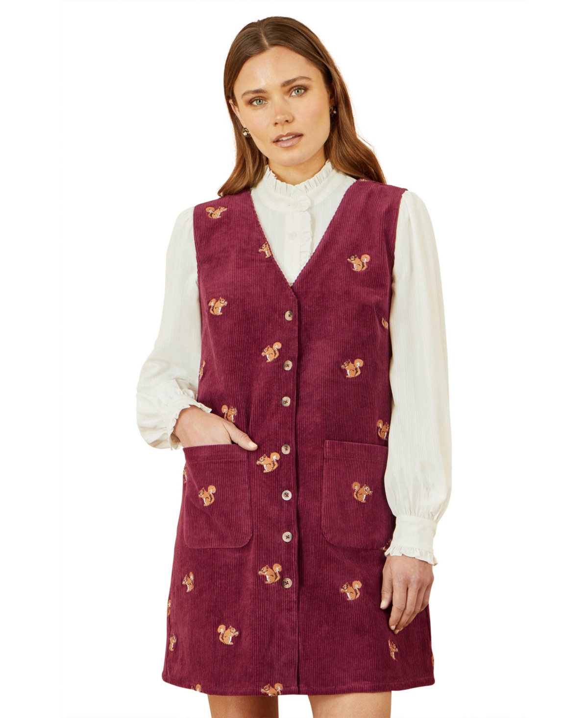 Yumi Women's Cord Tunic Dress With Pockets