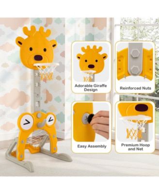 4-in-1 Toddler Height Adjustable Basketball Hoop with Ring Toss for 3+ Kids