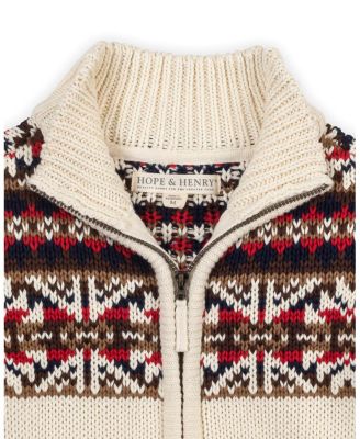 Boys Organic Long Sleeve Full Zip Mock Neck Intarsia Sweater