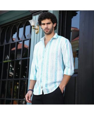 Men's Sky Blue Pincandy-Striped Regular Shirt