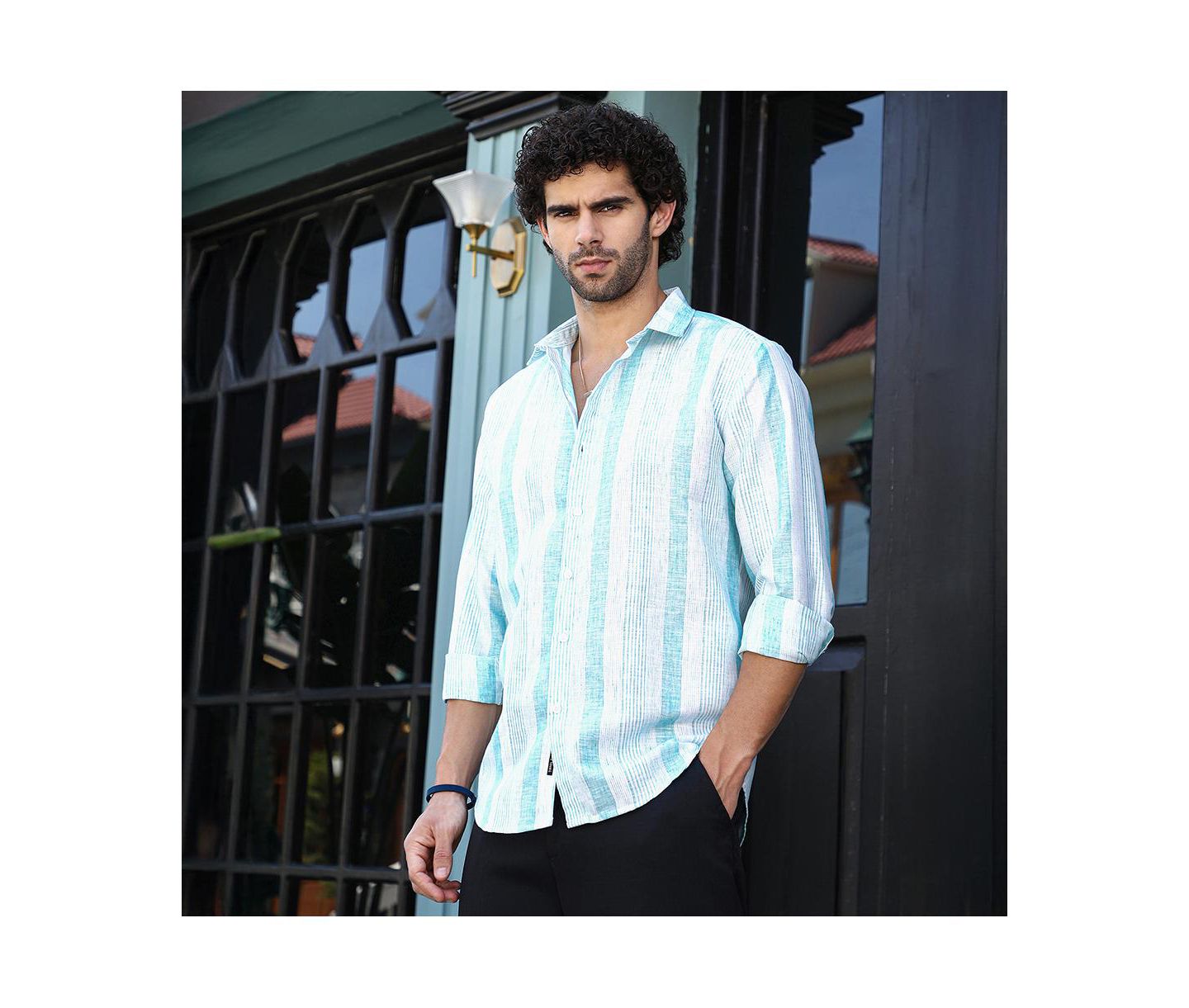 Мужская рубашка Cahoot Campus Sutra Sky Blue Pincandy-Striped Regular, цвет: Синий — фото 3