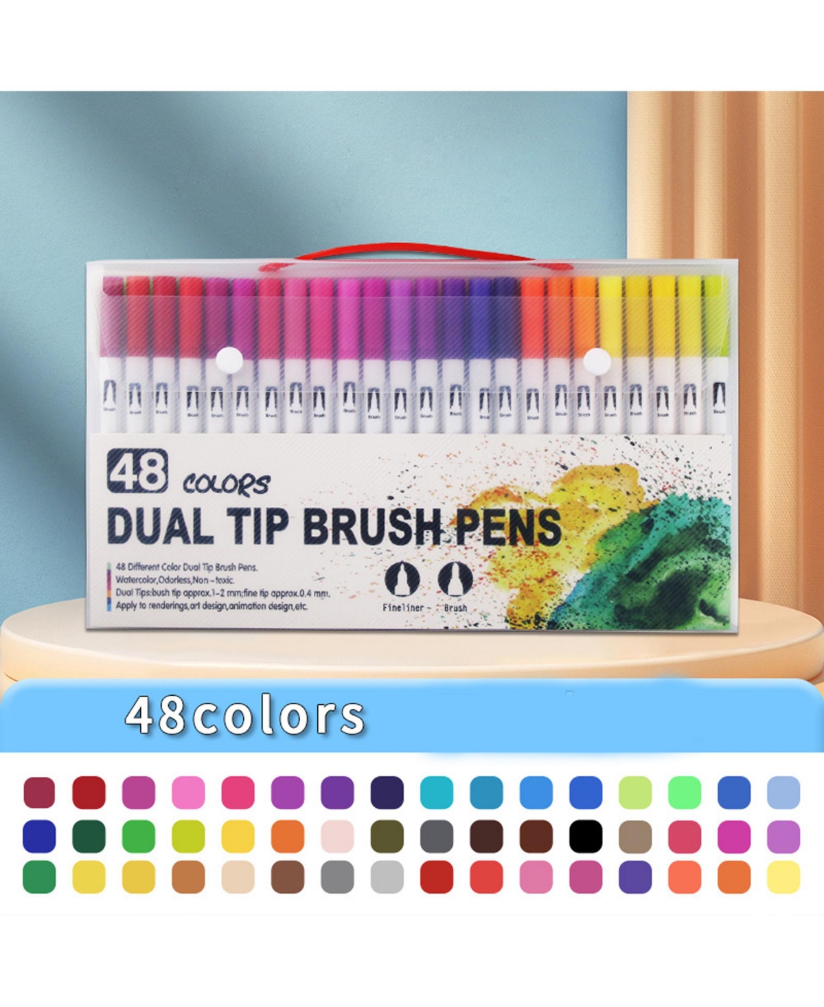 Htutwoo 48 Colors Painting Watercolor Markers Pens Set, Double head Colored Drawing Kit Artist Pens for Adults Children Coloring Books