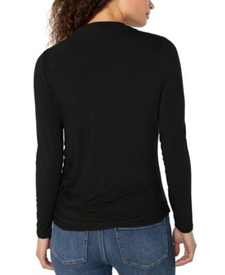 Women's Mock-Neck Long-Sleeve Shirred Knit Top