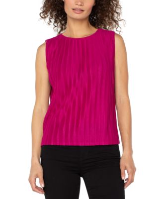 Women's Crewneck Sleeveless Pleated Knit Top