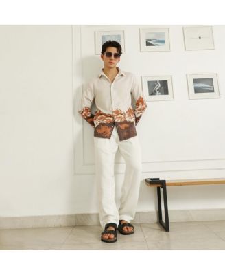 Men's Beige Rayon Shirt With Abstract Mountain Print