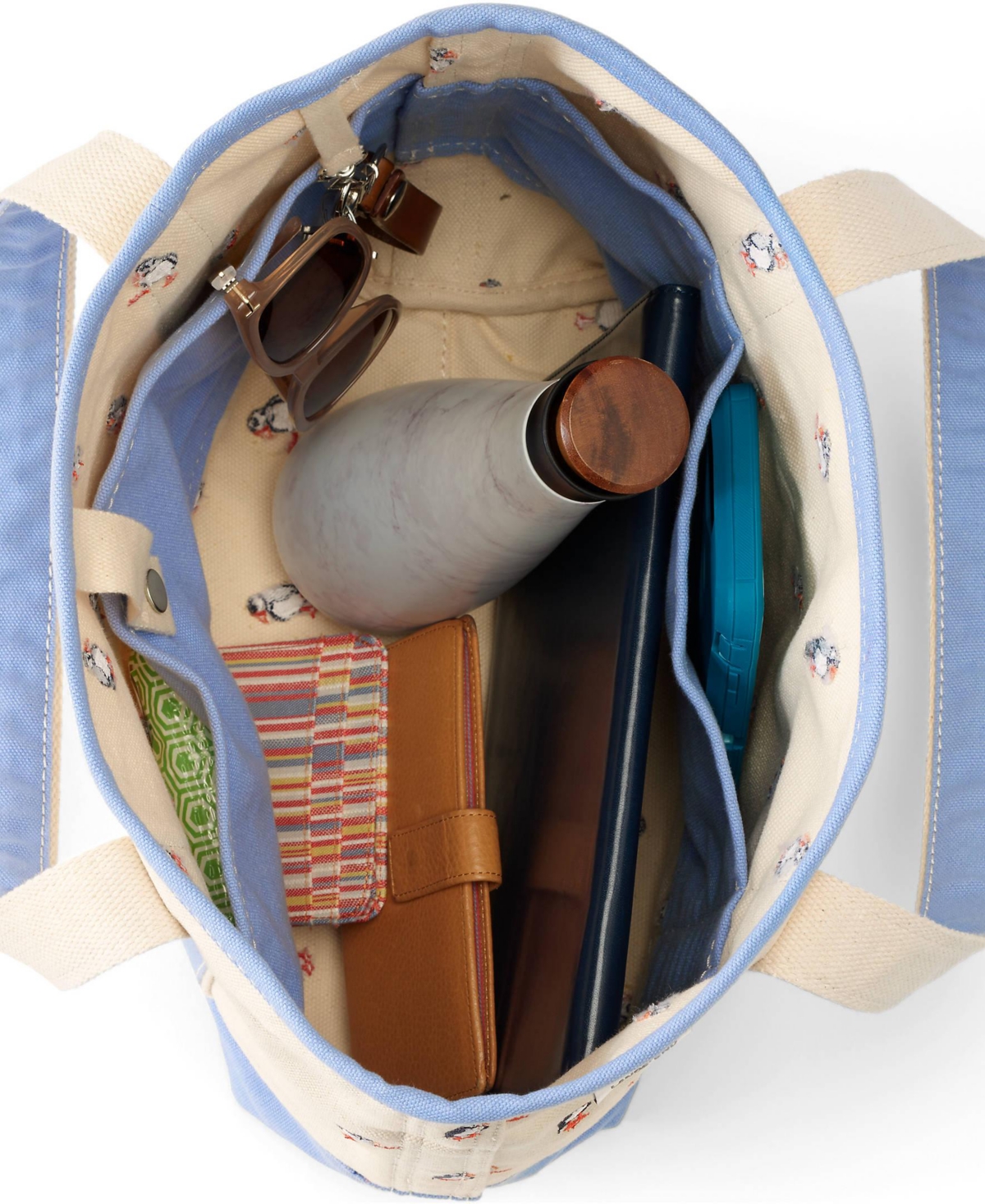 Lands' End Medium Embroidered 5 Pocket Open Top Canvas Tote Bag