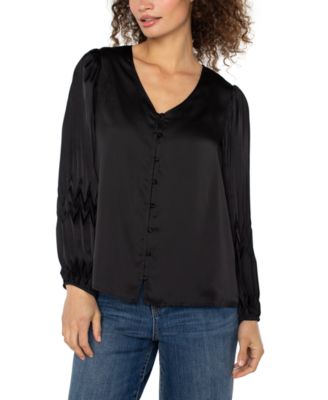 Liverpool Los Angeles - Women's Long-Sleeves Pleated Detail Woven Top