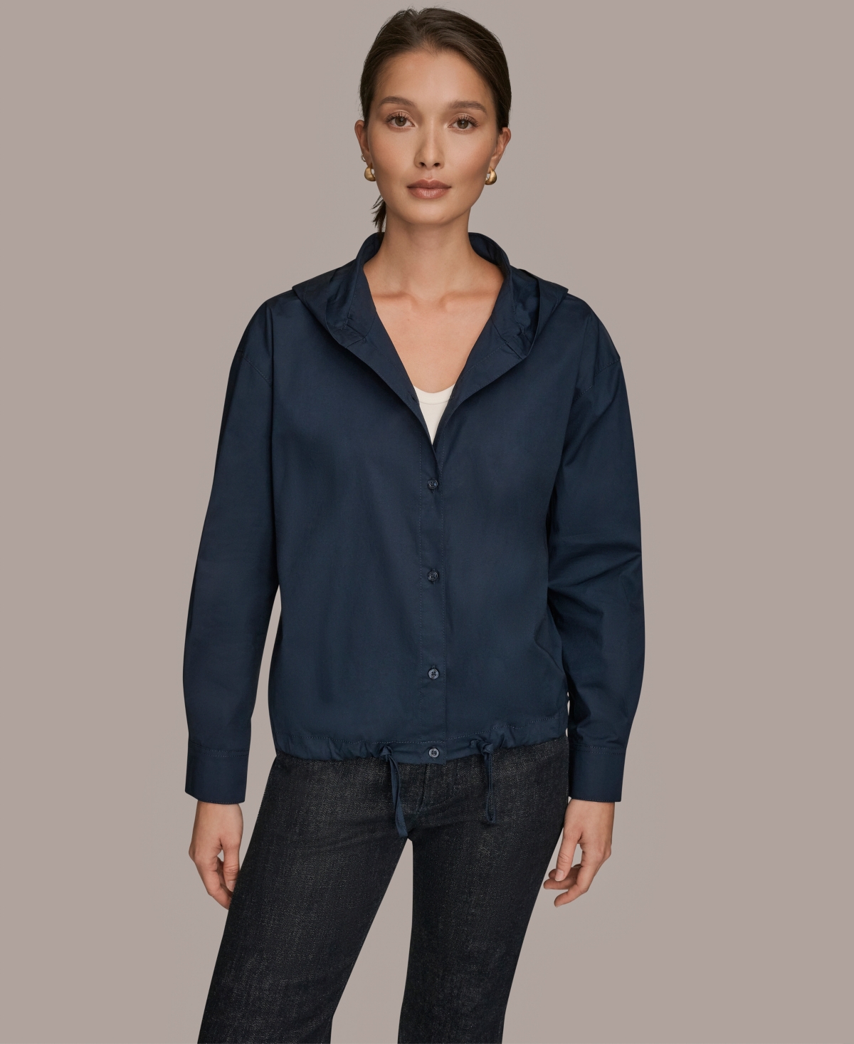 Donna Karan Weekend Women's Long-sleeve Hooded Jacket In Blue