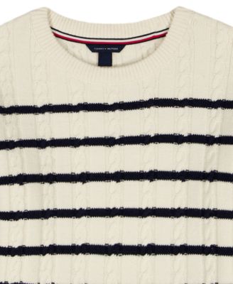 Girls 7-16 Breton Stripe Long-Sleeve Cable Sweater