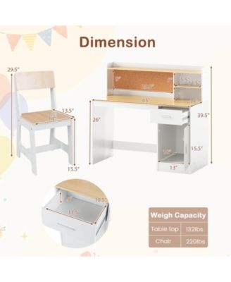 Kids Study Desk and Chair Set Wooden Children Writing Table with Shelves &amp; Drawer