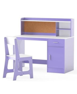 Kids Study Desk and Chair Set Wooden Children Writing Table with Shelves & Drawer