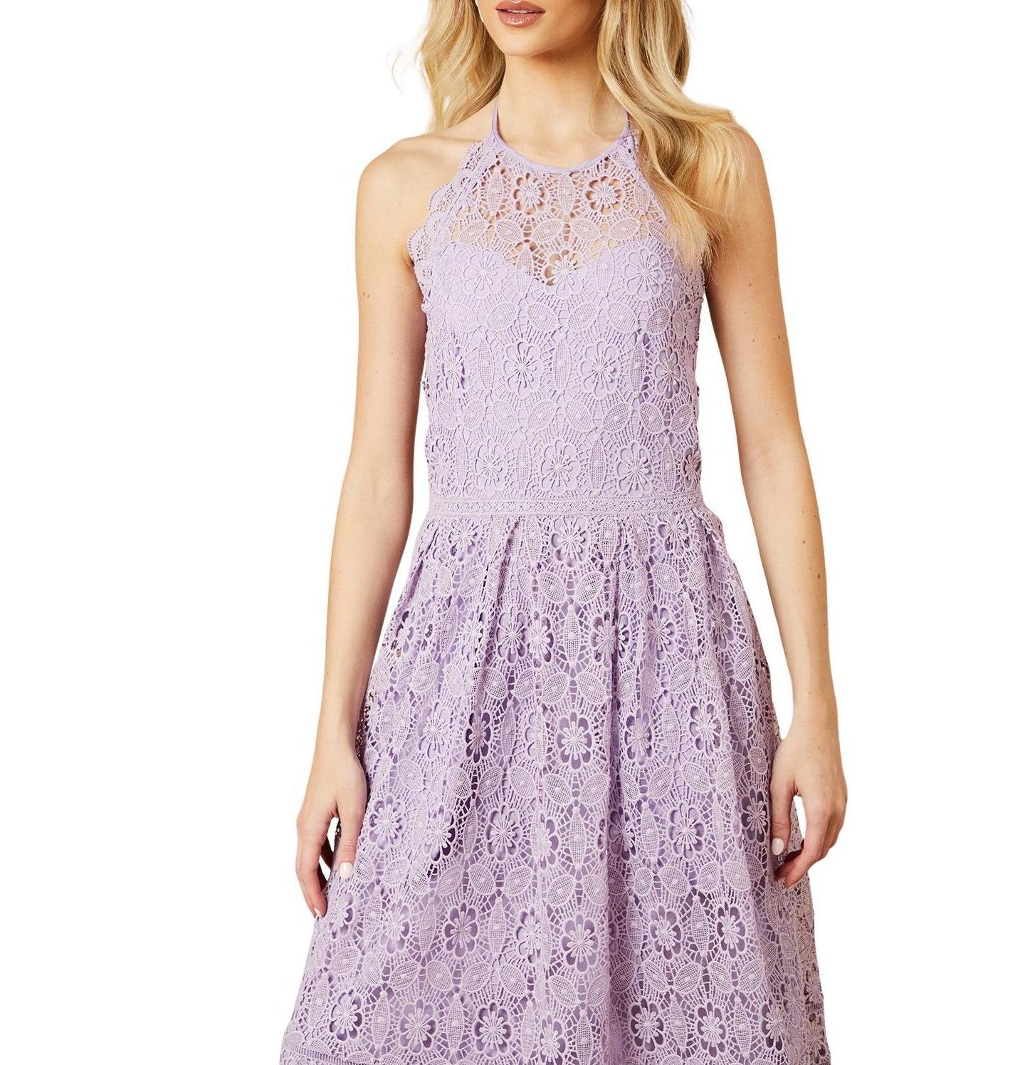 Женское платье Oasis Lace Detail Halterneck Midi, цвет: Сиреневый — фото 8