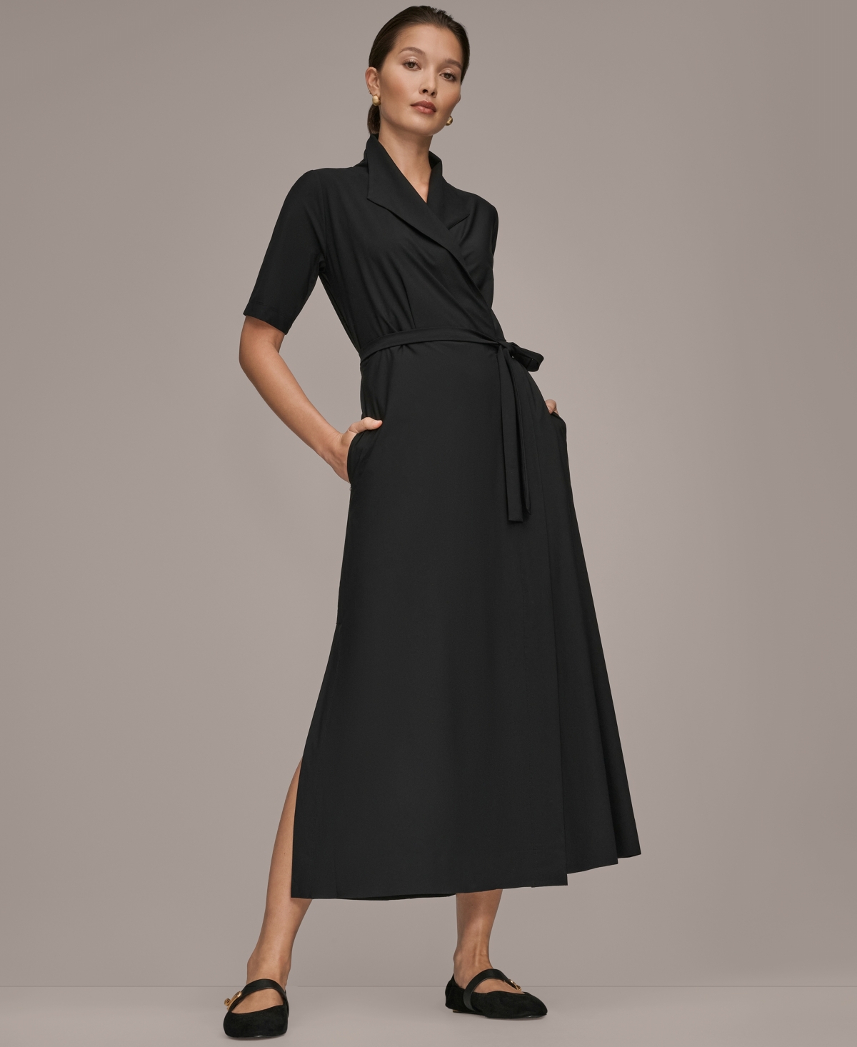 Donna Karan Weekend Women's Elbow-sleeve Collared Polo Dress In Black