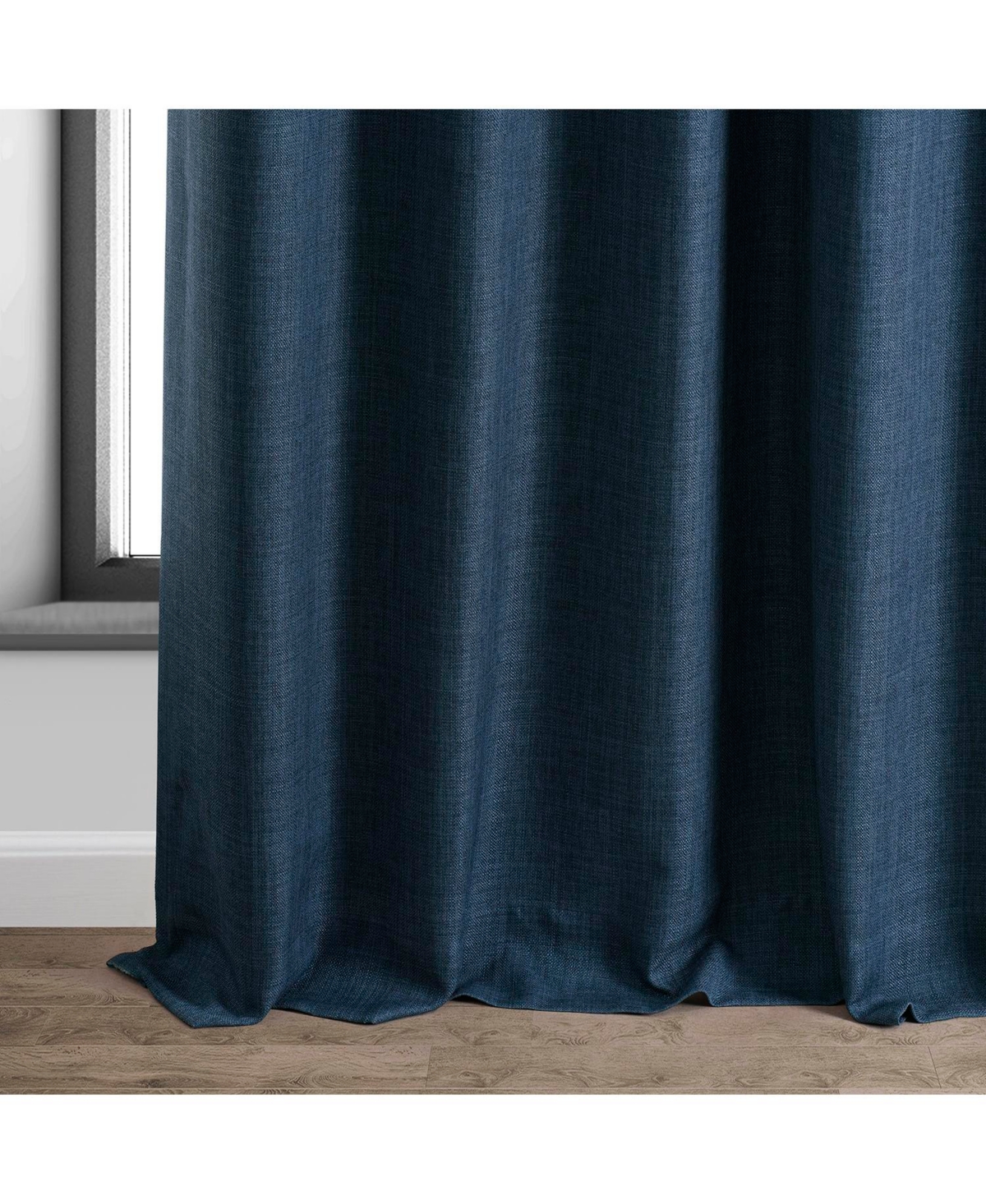 Half Price Drapes Voyager Blue Faux Linen Hotel Blackout Curtain