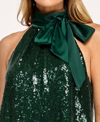 Juniors' High Neck Trapeze Mini Dress