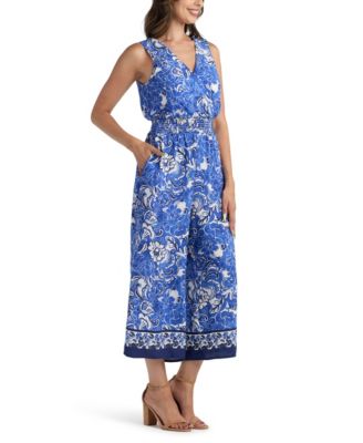 Juniors' Resort Print V-Neck Jumpsuit