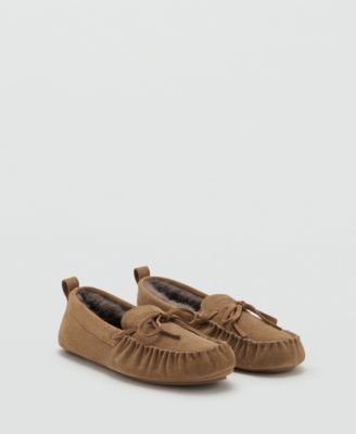 MANGO - Women's Shearling Lining Leather Moccasins