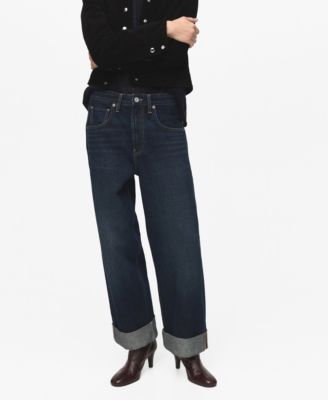 MANGO - Women's Turn-Up Hem Wide-Leg Jeans