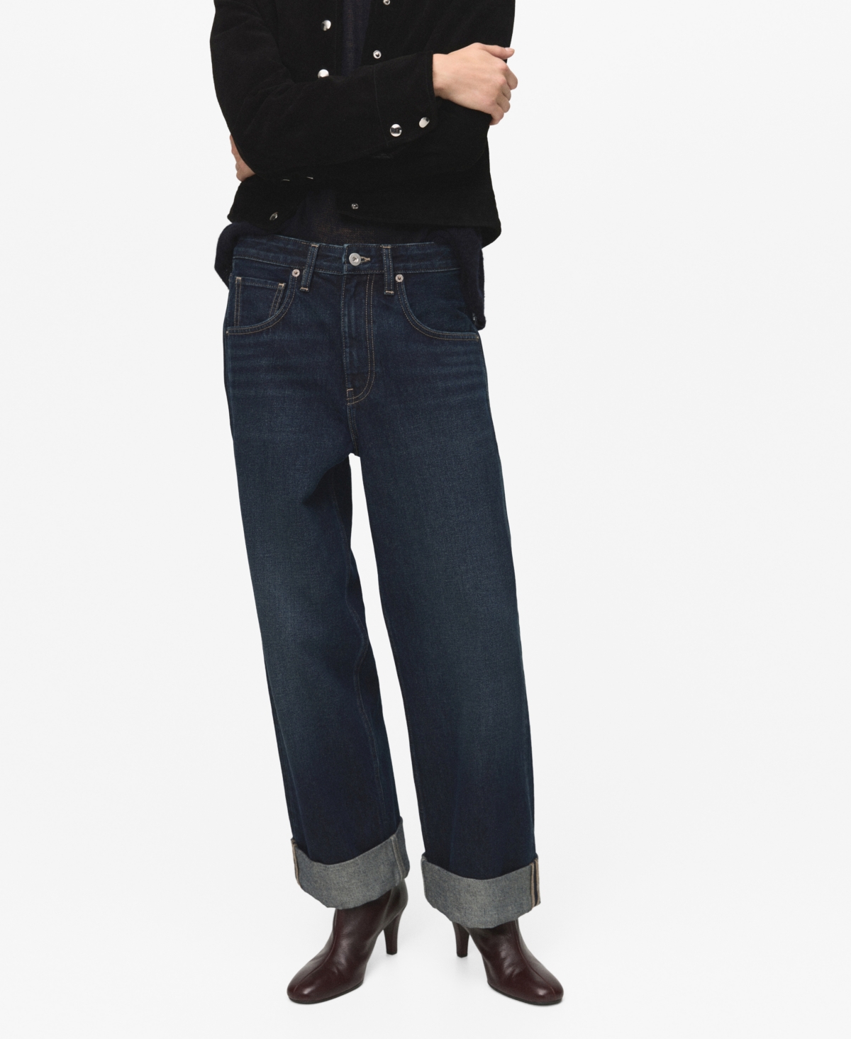 Mango Women's Turn-up Hem Wide Leg Jeans In Blue