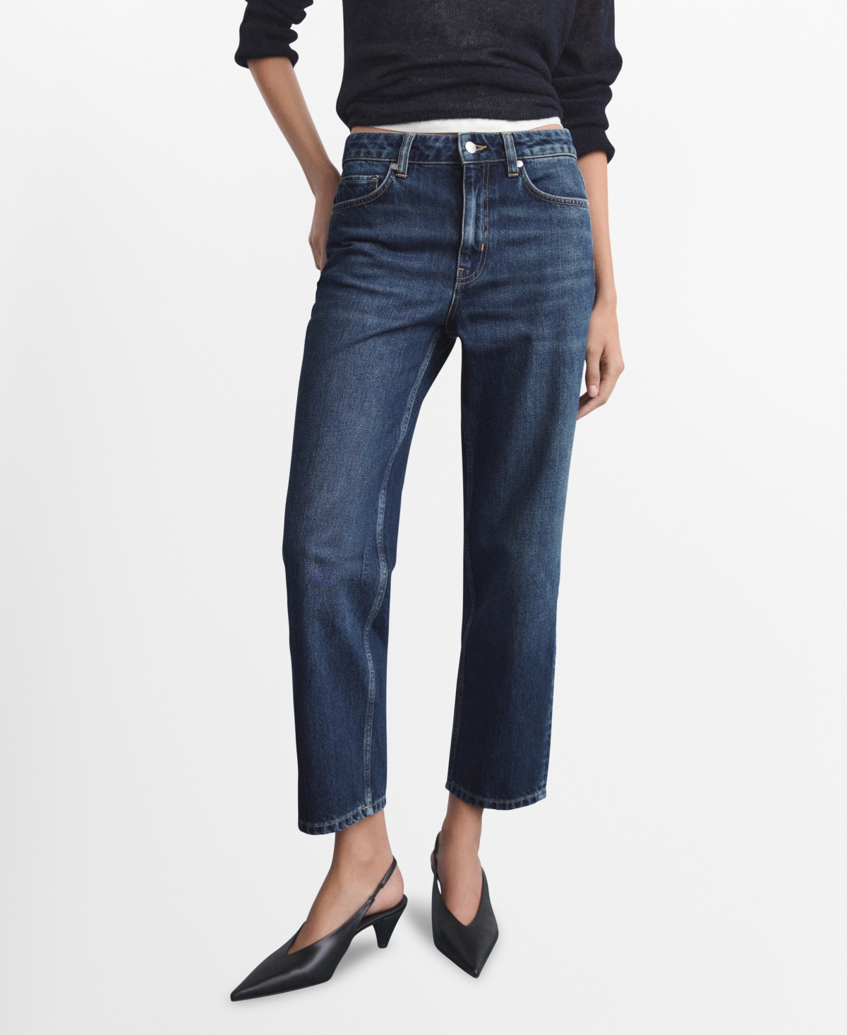 Mango Mid Rise Straight Leg Jeans In Blue