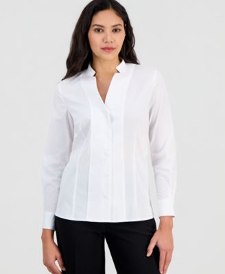 Women's Notch-Collar Poplin Shirt, Regular & Petite