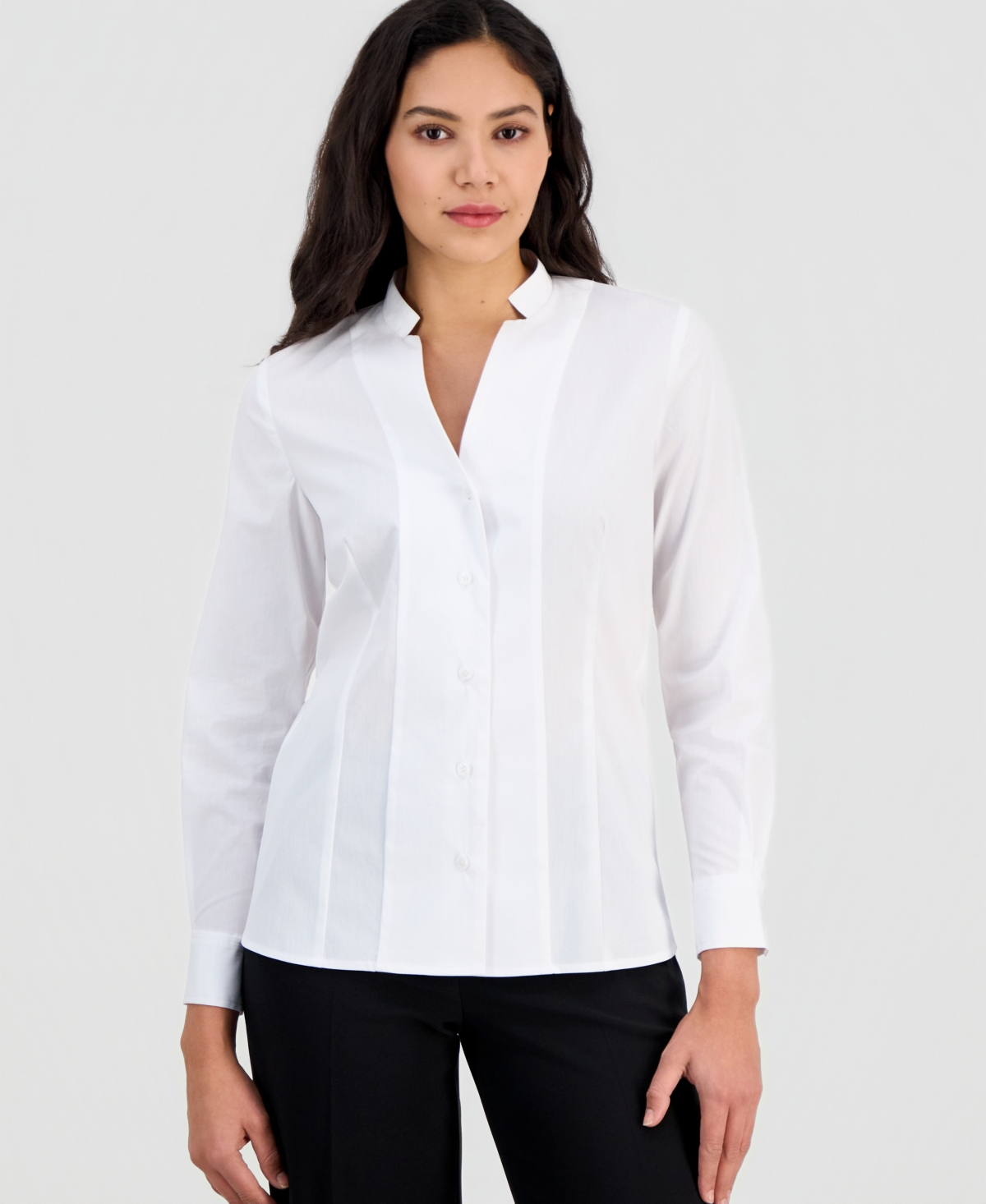 Anne Klein Women's Notch-Collar Poplin Shirt, Regular & Petite