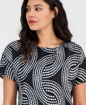 Women's Printed Bateau-Neck Short-Sleeve Top
