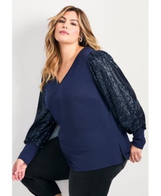 Women's Glam Sequin Sleeve Top
