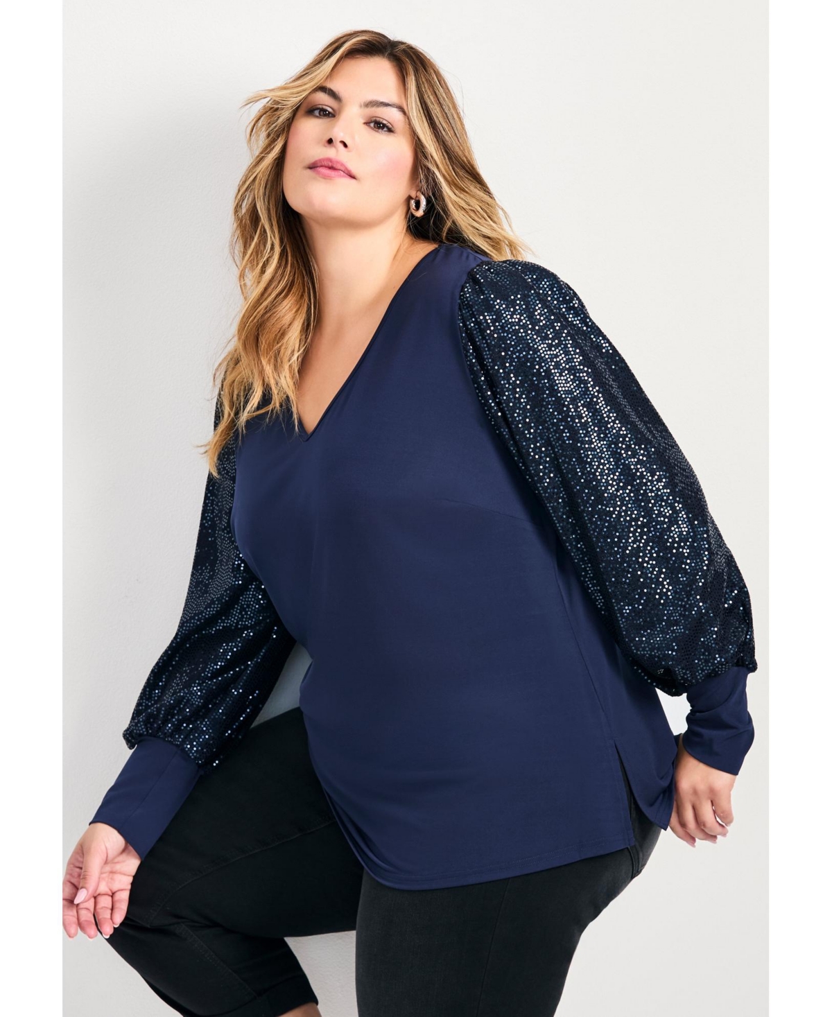 Avenue Women's Glam Sequin Sleeve Top
