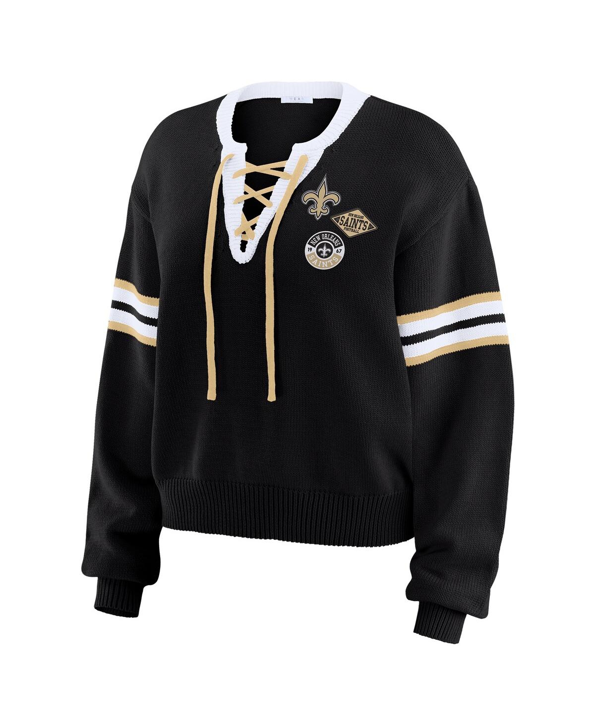 Wear by Erin Andrews Women's Black New Orleans Saints Lace-Up Sweater