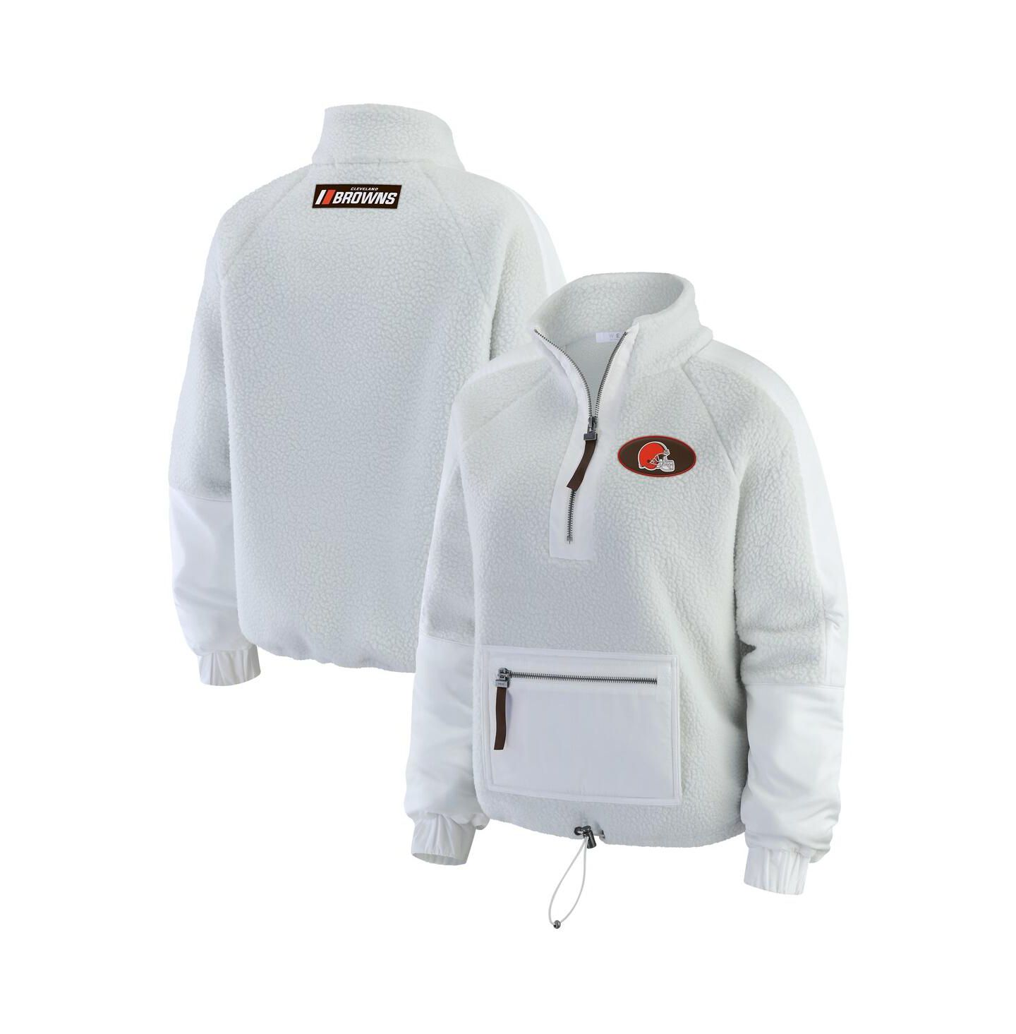 Женская куртка WEAR by Erin Andrews White Cleveland Browns Polar Fleece Half-Zip — фото 1