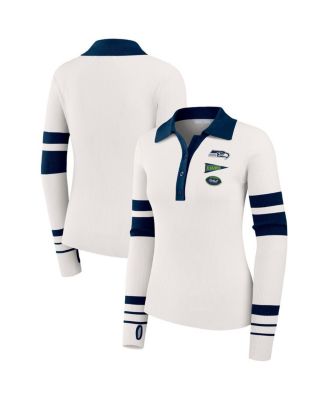 WEAR by Erin Andrews - Women's White Seattle Seahawks Ribbed Henley Polo Shirt