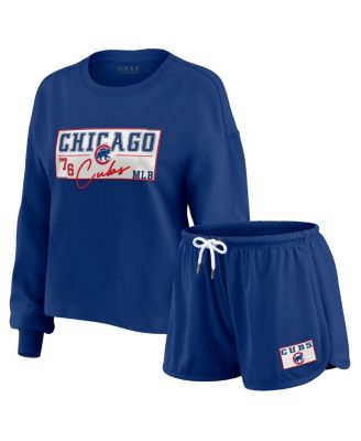 Women's Royal Chicago Cubs Heavy Rugby Jersey Cropped Long Sleeve T-Shirt and Shorts Lounge Set