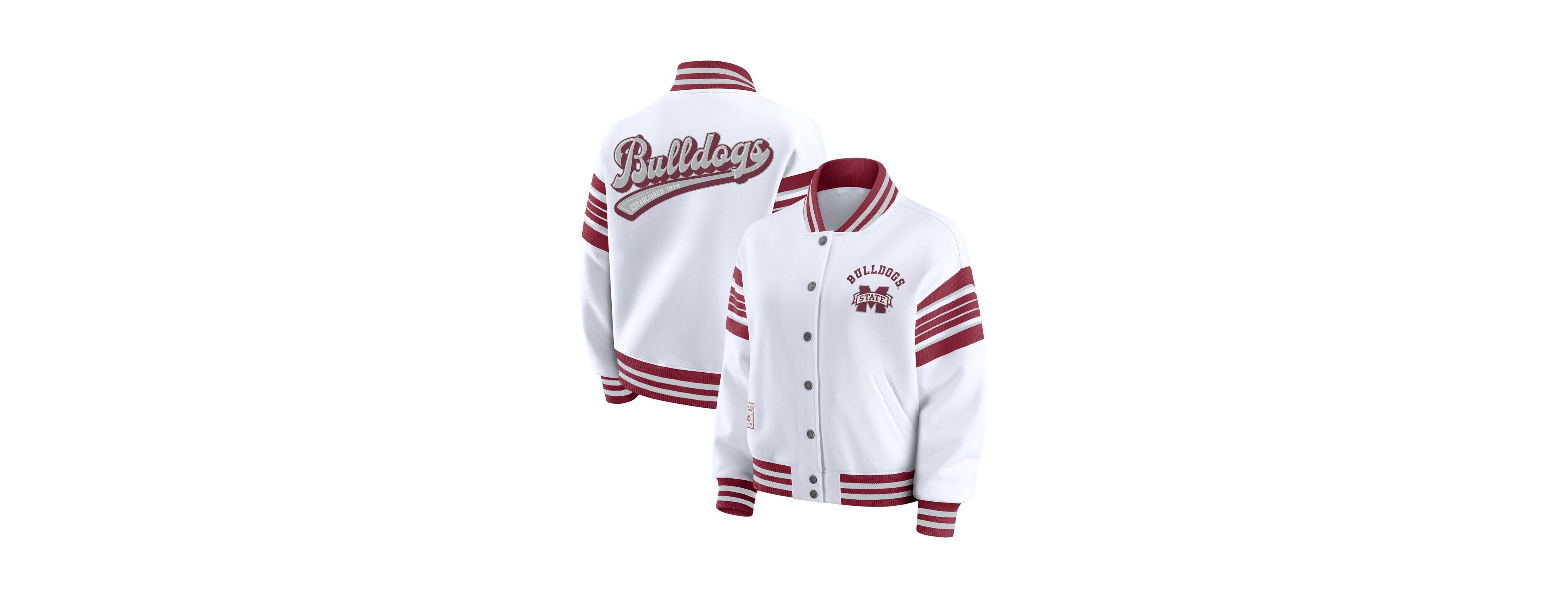 Wear by Erin Andrews Women's White/Maroon Mississippi State Bulldogs Satin Stitch Full-Snap Fleece Sweatshirt Jacket