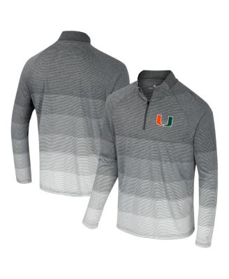 Colosseum - Men's Gray Miami Hurricanes AI Striped Mesh Quarter-Zip Raglan Windshirt
