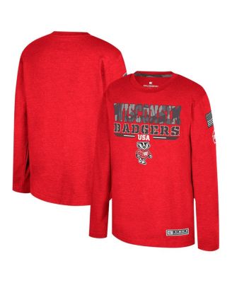 Colosseum - Big Boys and Girls Heather Red Wisconsin Badgers OHT Military Appreciation Oorah Long Sleeve T-Shirt