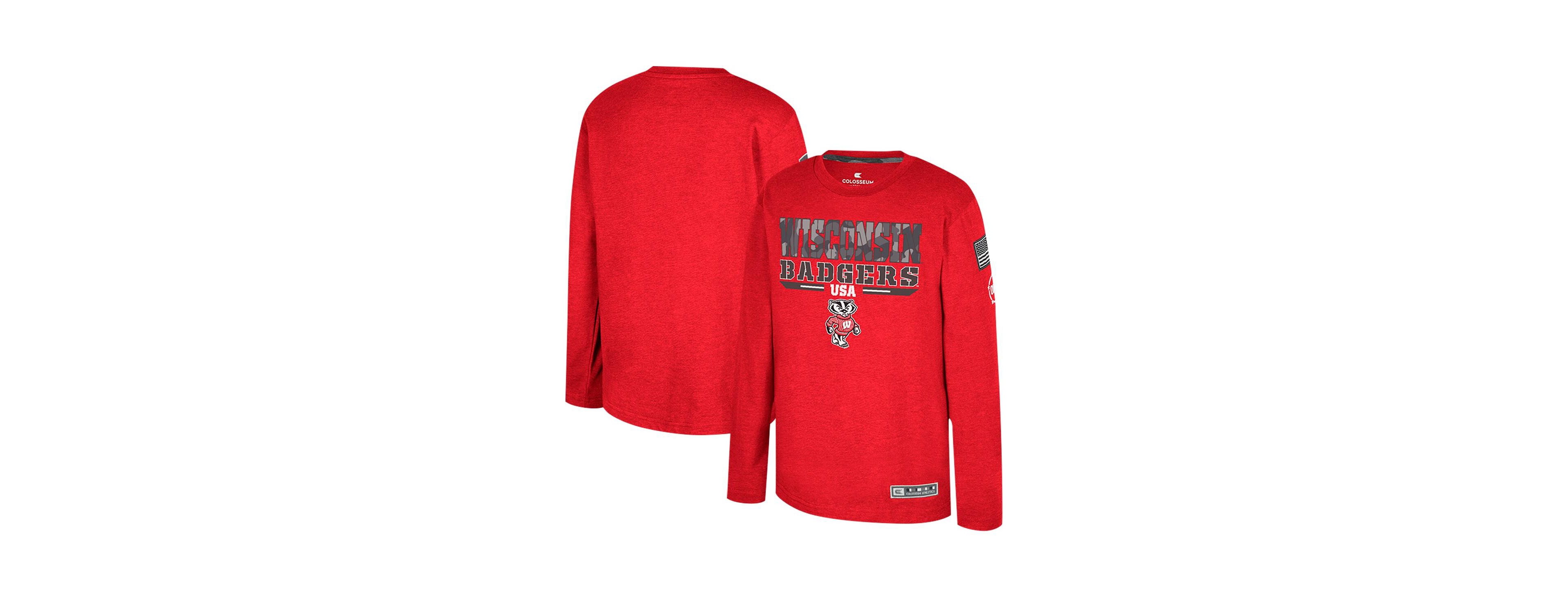 Colosseum Big Boys and Girls Heather Red Wisconsin Badgers Oht Military Appreciation Oorah Long Sleeve T-Shirt