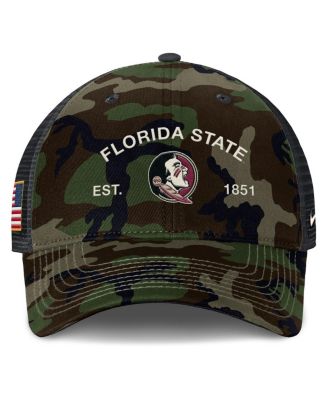 Men's Camo Florida State Seminoles 2025 Military Appreciation Rise Adjustable Trucker Hat