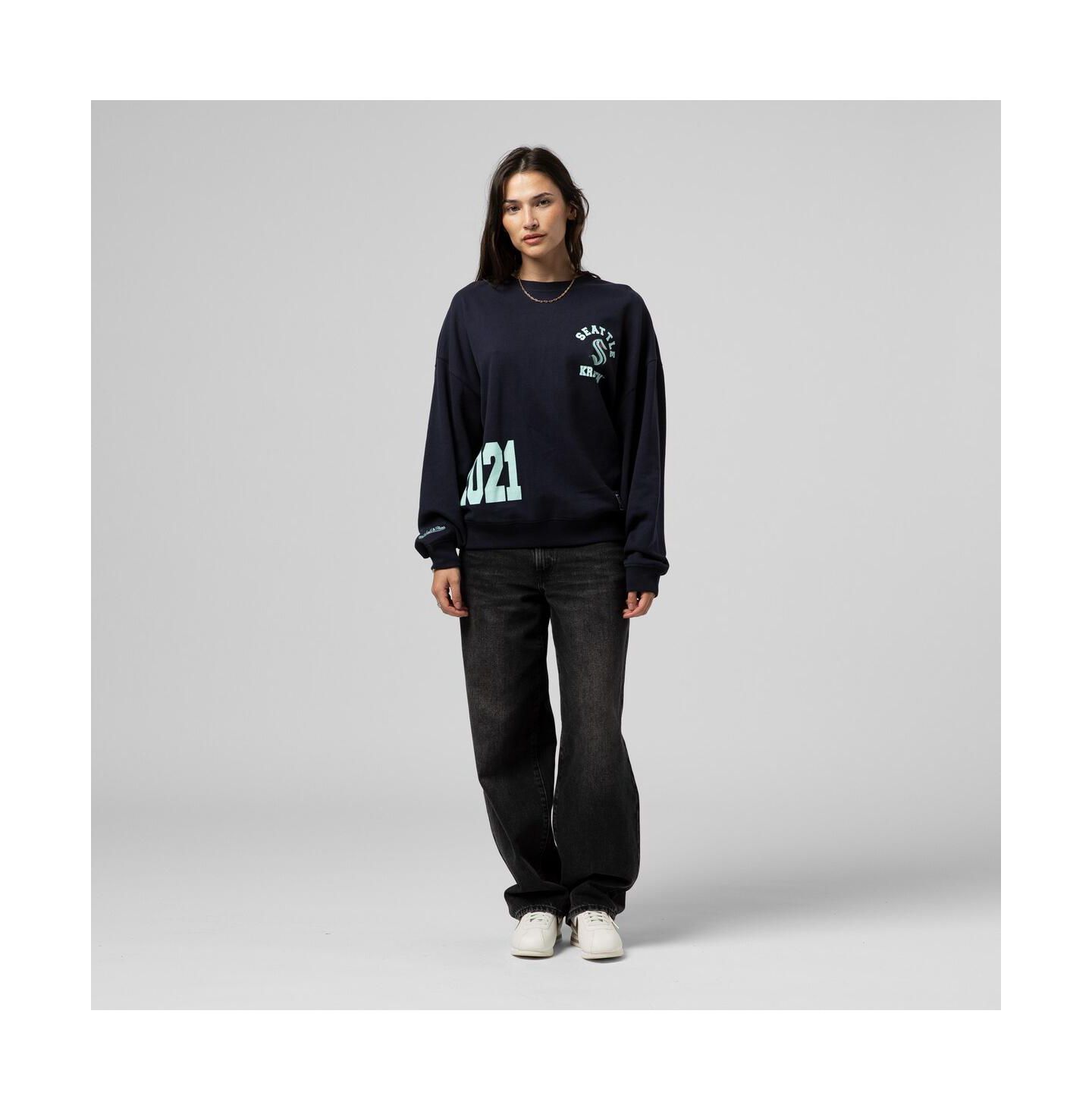 Женская толстовка Mitchell & Ness Deep Sea Blue Seattle Kraken Vintage Crewneck — фото 3