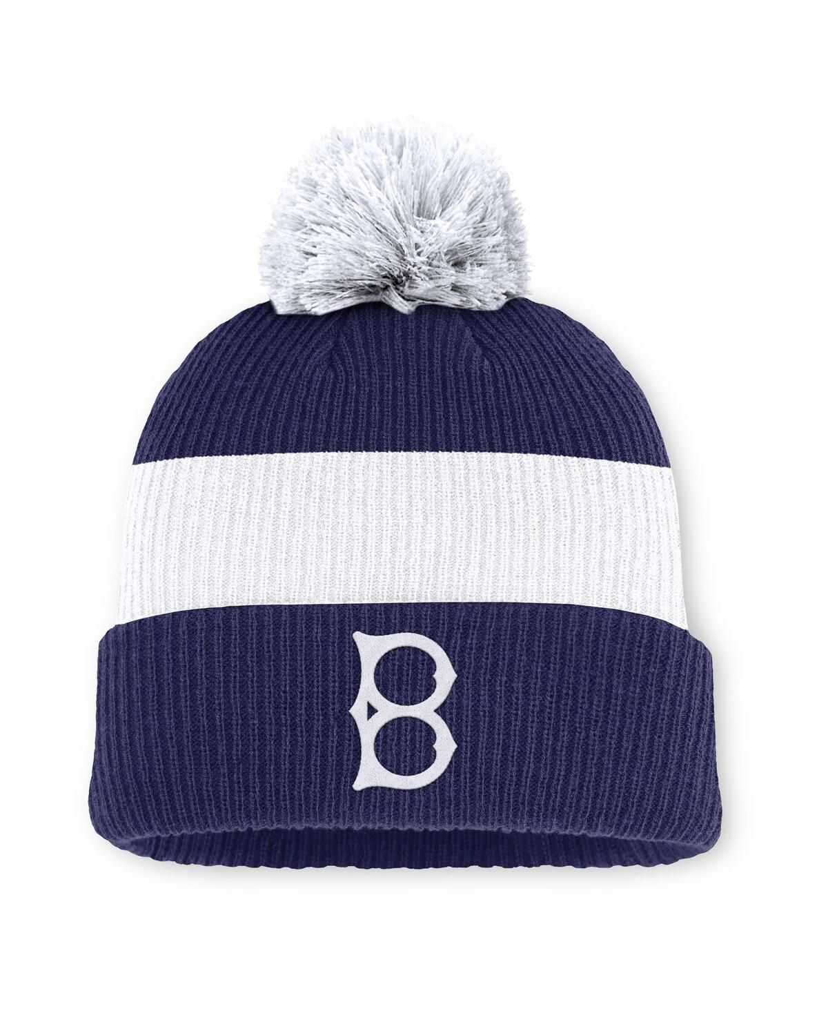 Мужская сине-белая вязаная шапка Brooklyn Dodgers Cooperstown Collection Peak Standard с помпоном на манжете и вязаной шапочкой