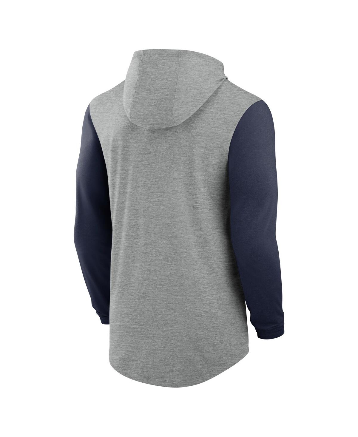 Nike Men's Gray/Navy Auburn Tigers Basketball Color-Block Tri-Blend Dri-fit Long Sleeve Hoodie T-Shirt