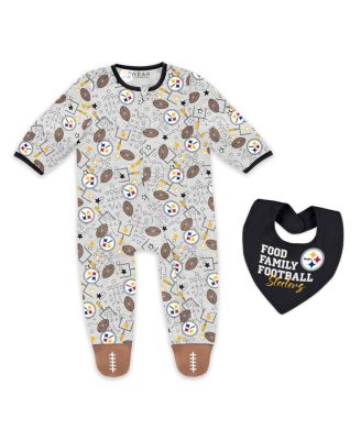WEAR by Erin Andrews - Baby Boys and Girls Newborn 2-Piece Pittsburgh Steelers Sleep and Play Full-Zip Sleeper Bib Set