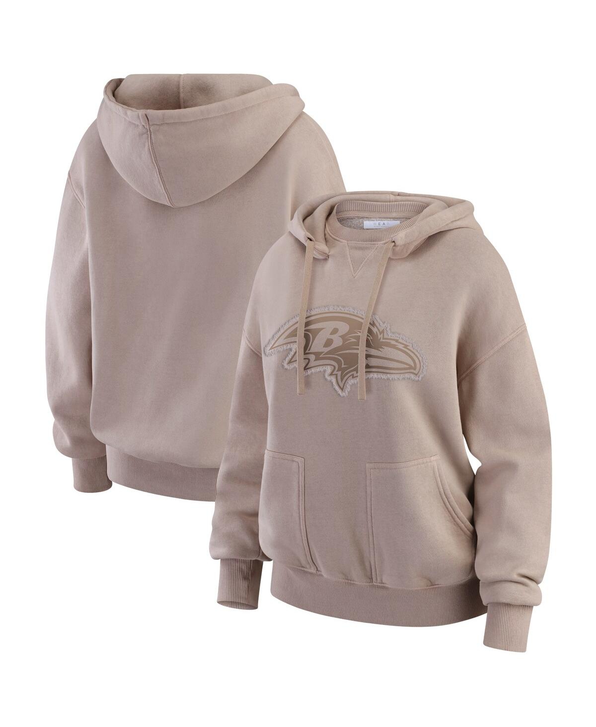 Wear by Erin Andrews Women's Tan Baltimore Ravens Washed Pullover Crewdie