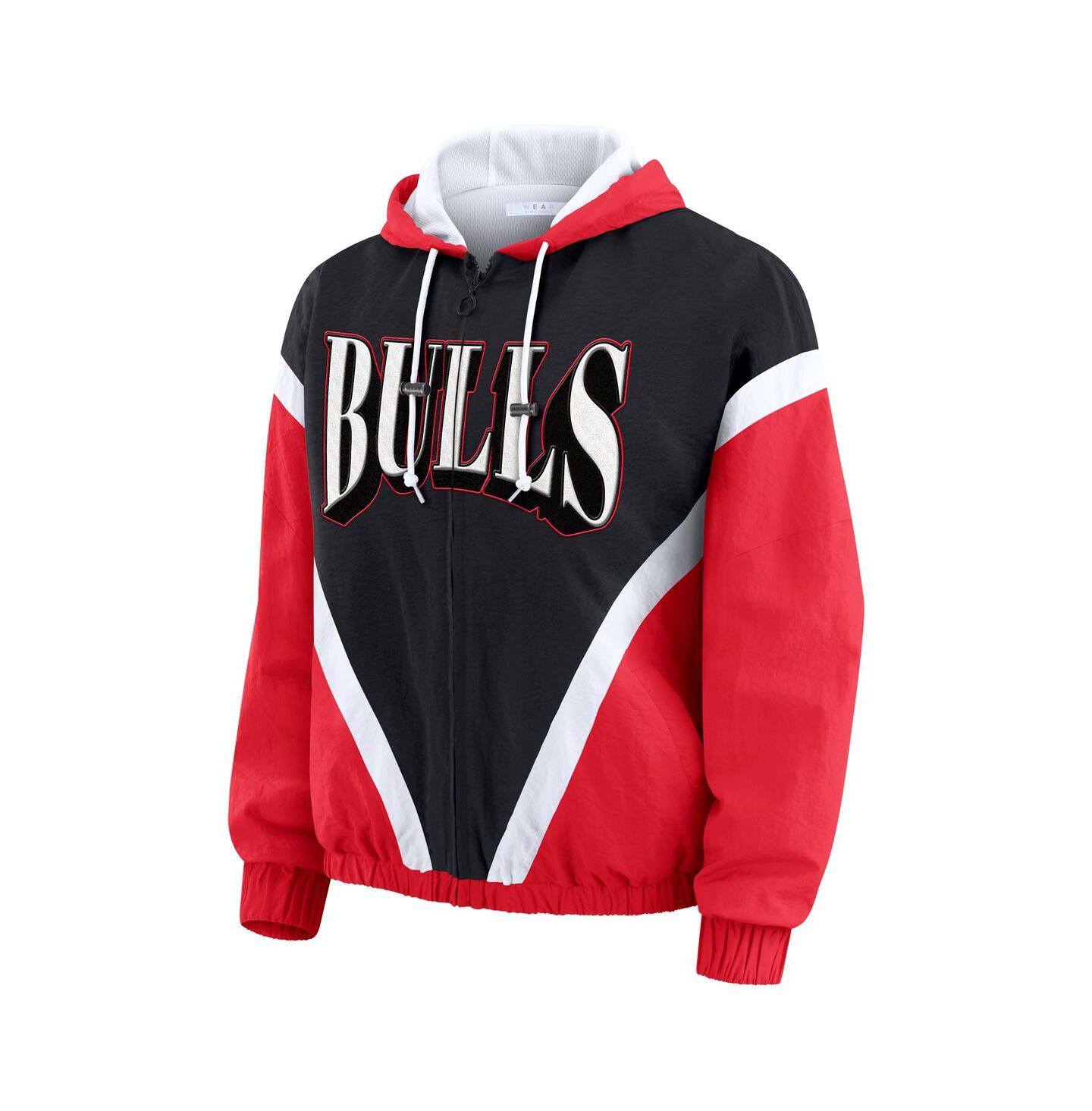 Женские худи WEAR by Erin Andrews Black/Red Chicago Bulls Color Block Full-Zip Windbreaker Jacket — фото 3