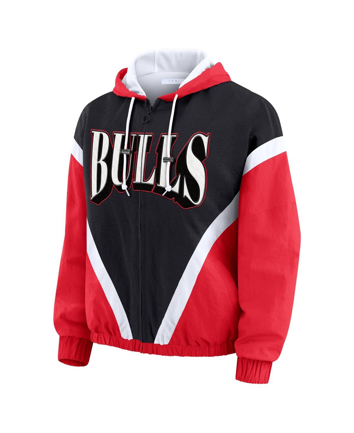 Wear by Erin Andrews Women's Black/Red Chicago Bulls Color Block Full-Zip Hoodie Windbreaker Jacket